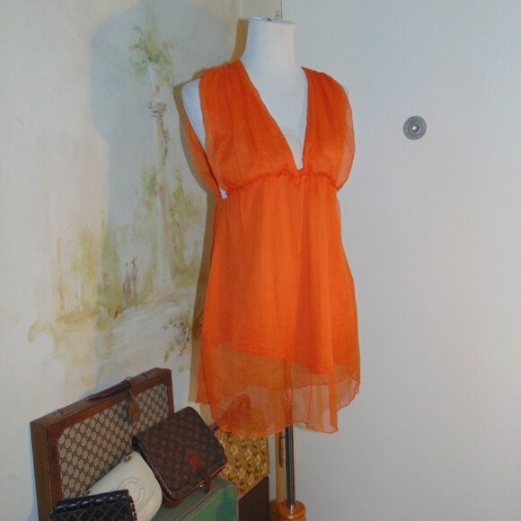 Steve Madden Blouse Top Women Small Orange Boho Plunging V-Neck Fairycore Twee - Picture 8 of 11